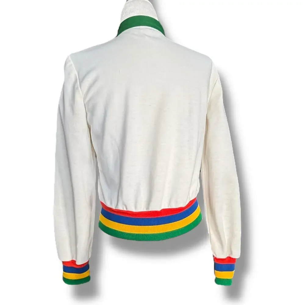 Vintage Rainbow Stripe Track Jacket Retro 70s Athletic Zip Up XS Pride Sporty - Picture 4 of 9
